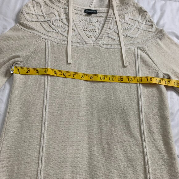 Eddie Bauer Women’s Cream Knit Hoodie – Small, V-Neck, Intricate Shoulder Detail - Picture 15 of 16
